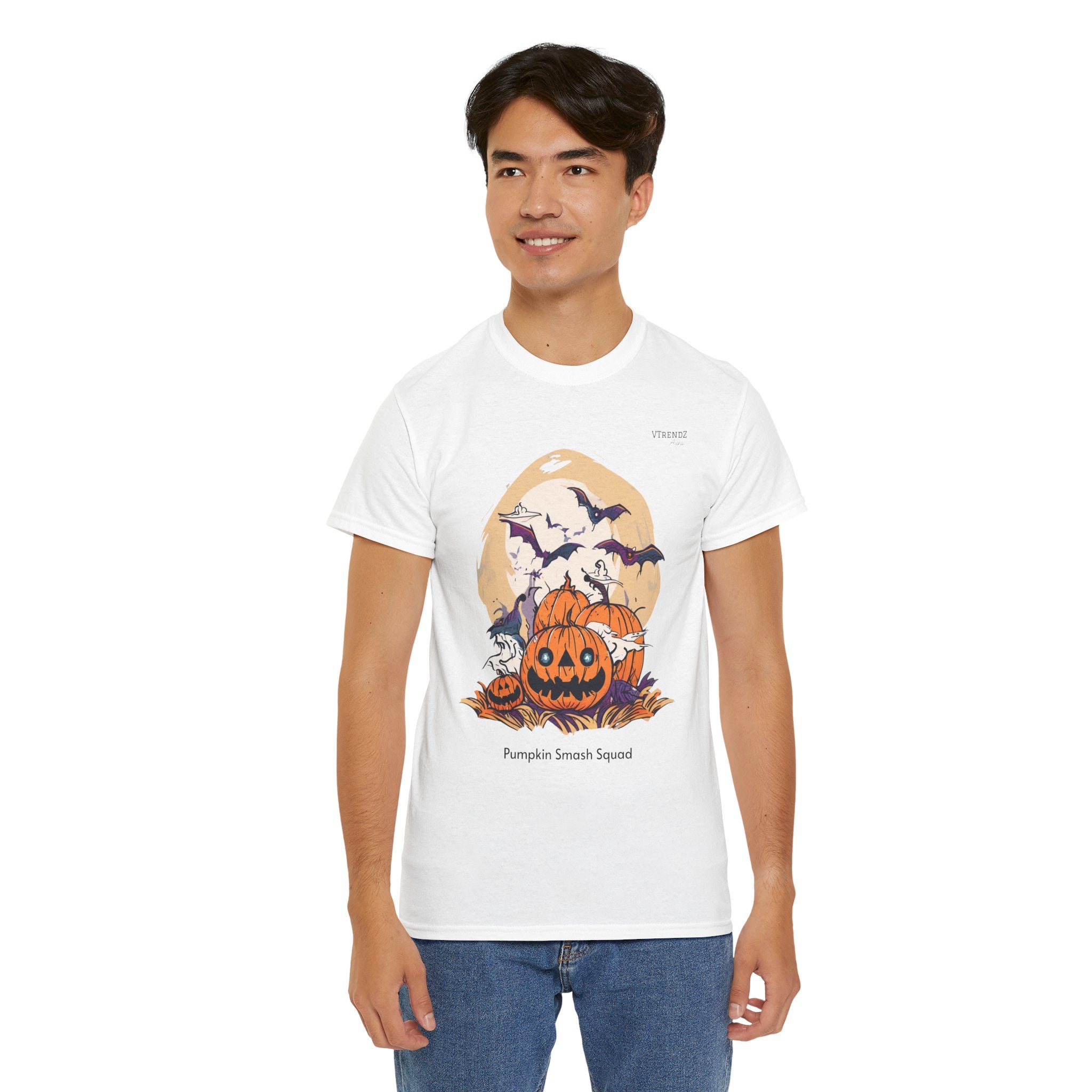 Halloween Pumpkin Smash Squash Tee, Spooky Season Shirt, Unisex Cotton T-Shirt, Fall Fashion, Halloween Party Outfit