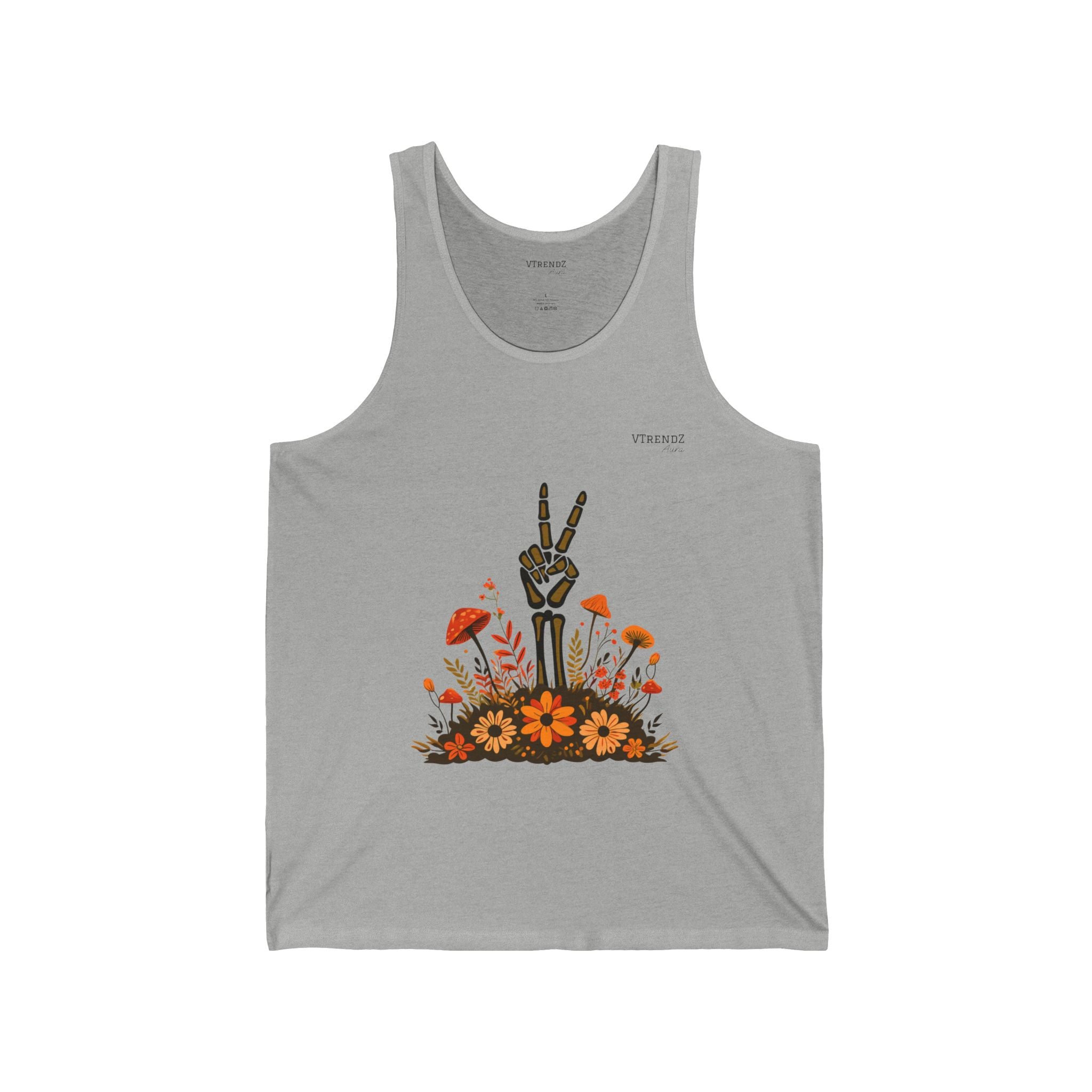 Floral Peace Sign Tank Top, Summer Casual Wear, Unisex Jersey Tank, Festival Outfit, Boho Style Top, Gift for Anyone, Nature Lover's Apparel