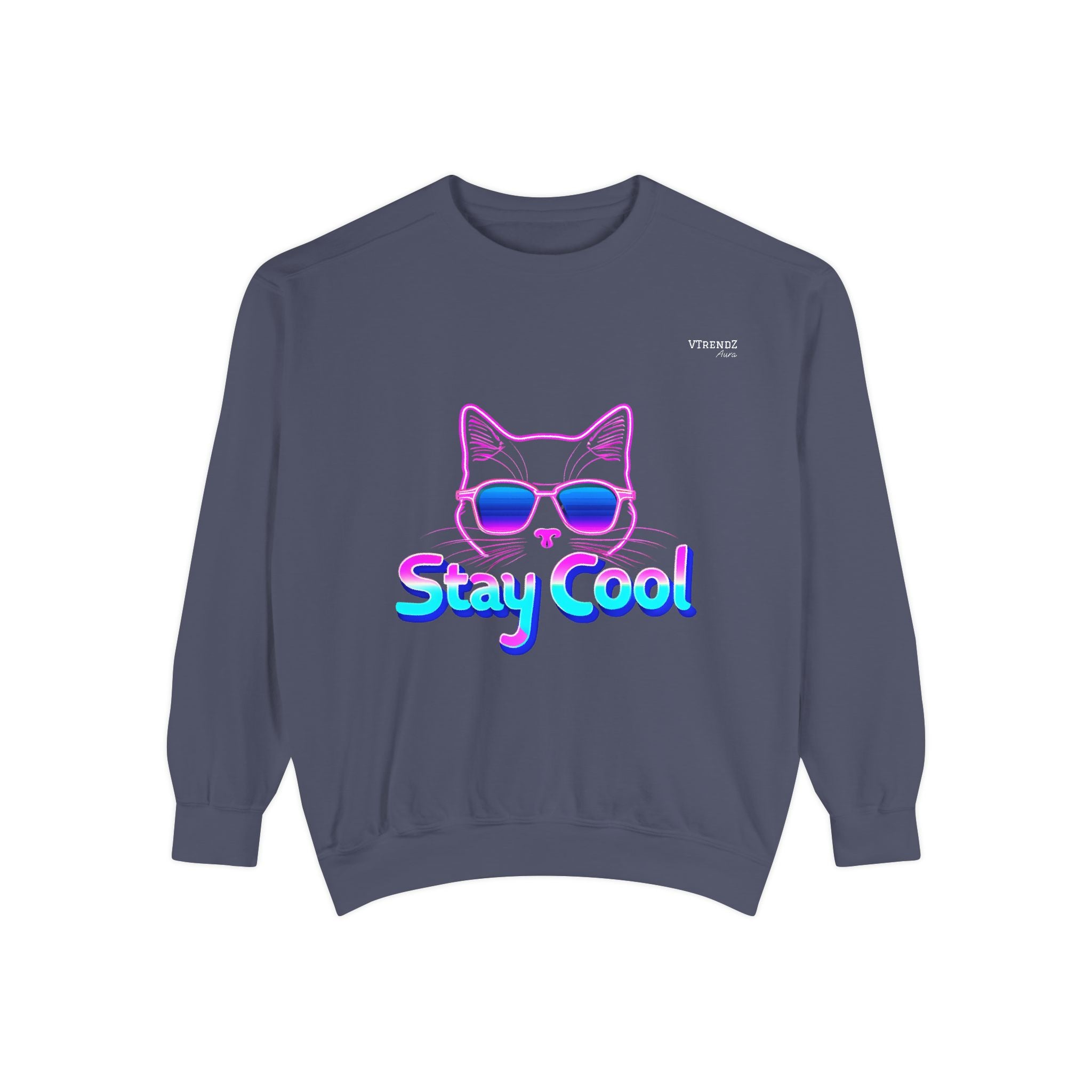 Chill Cat Sweatshirt, Unisex Garment-Dyed, Stay Cool Design, Cozy Sweatshirt, Perfect Gift for Cat Lovers, Casual Streetwear