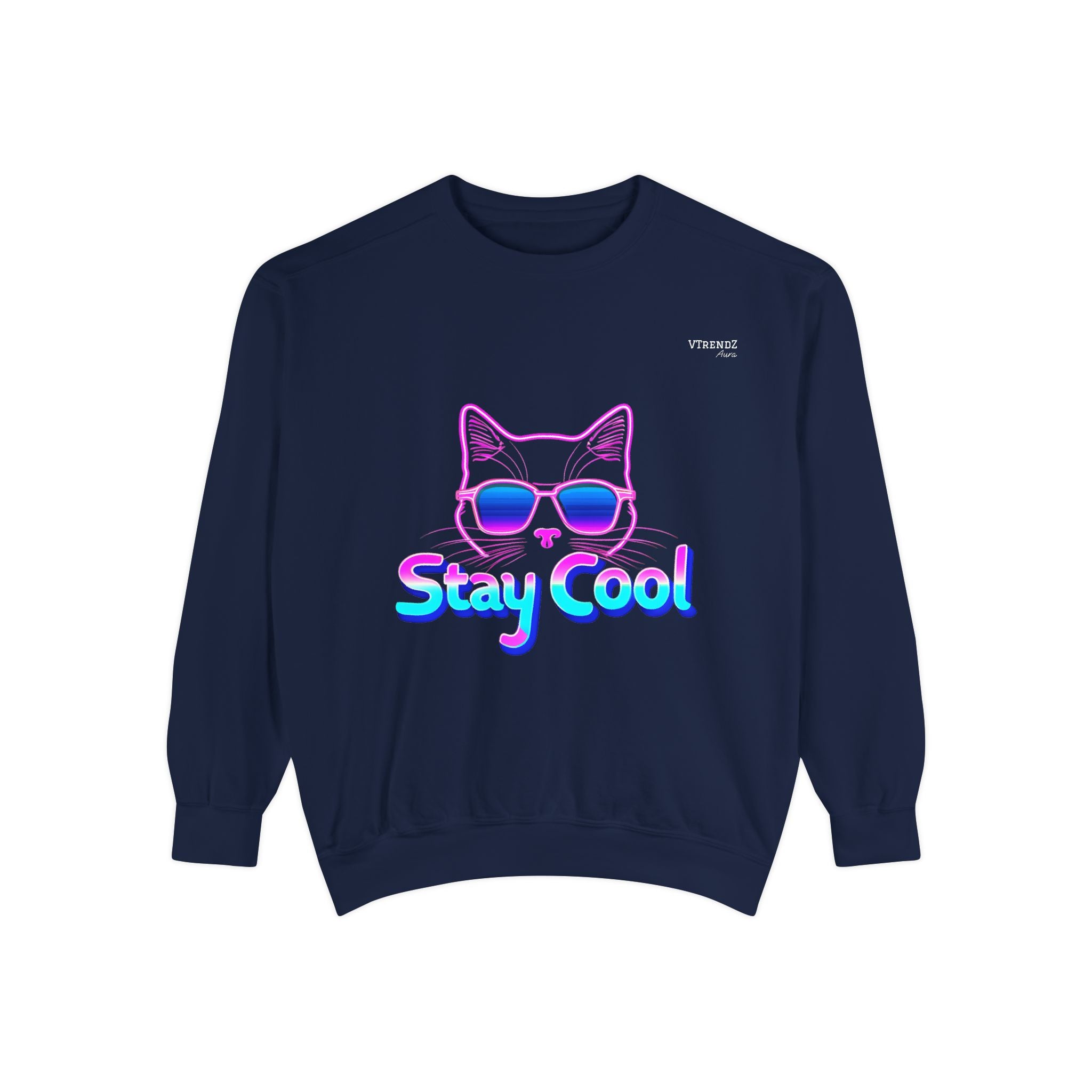 Chill Cat Sweatshirt, Unisex Garment-Dyed, Stay Cool Design, Cozy Sweatshirt, Perfect Gift for Cat Lovers, Casual Streetwear