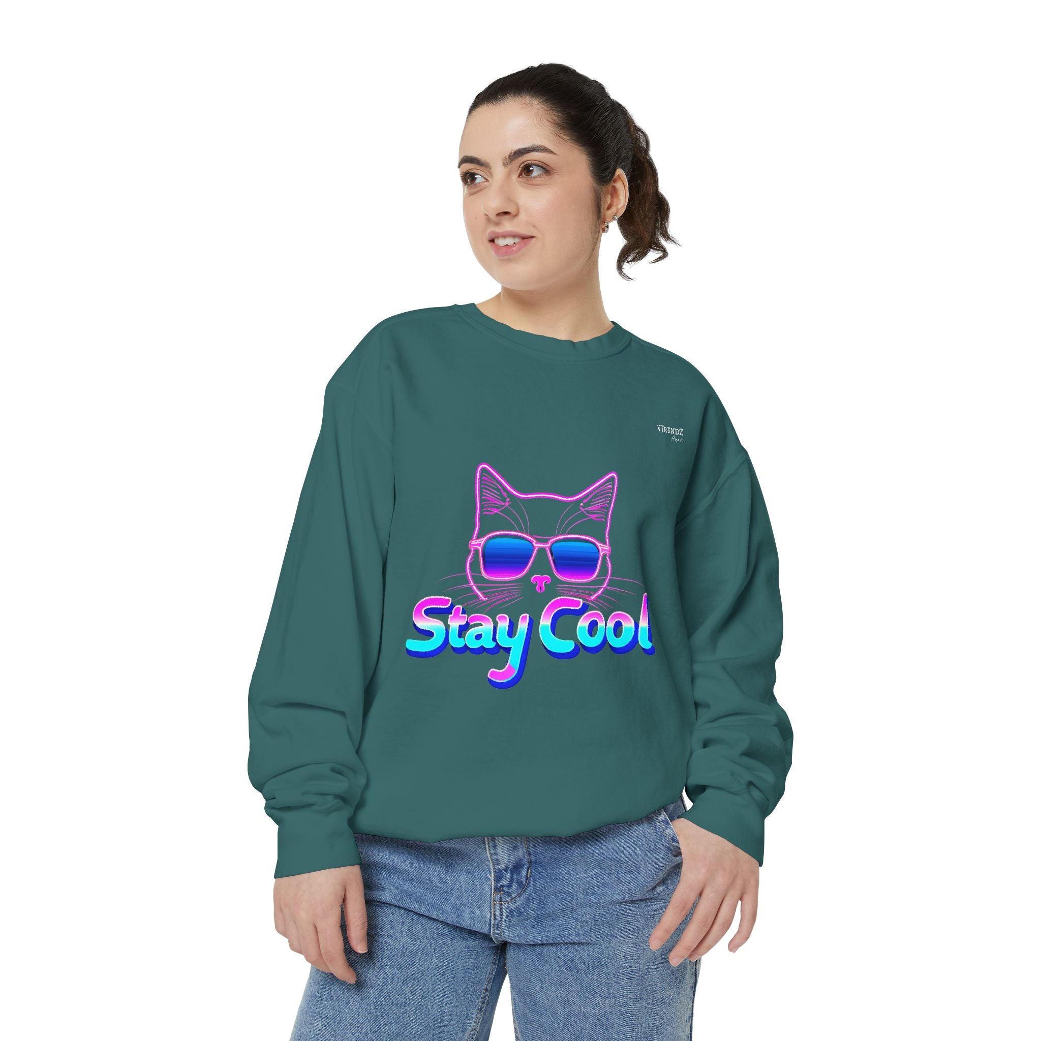 Chill Cat Sweatshirt, Unisex Garment-Dyed, Stay Cool Design, Cozy Sweatshirt, Perfect Gift for Cat Lovers, Casual Streetwear