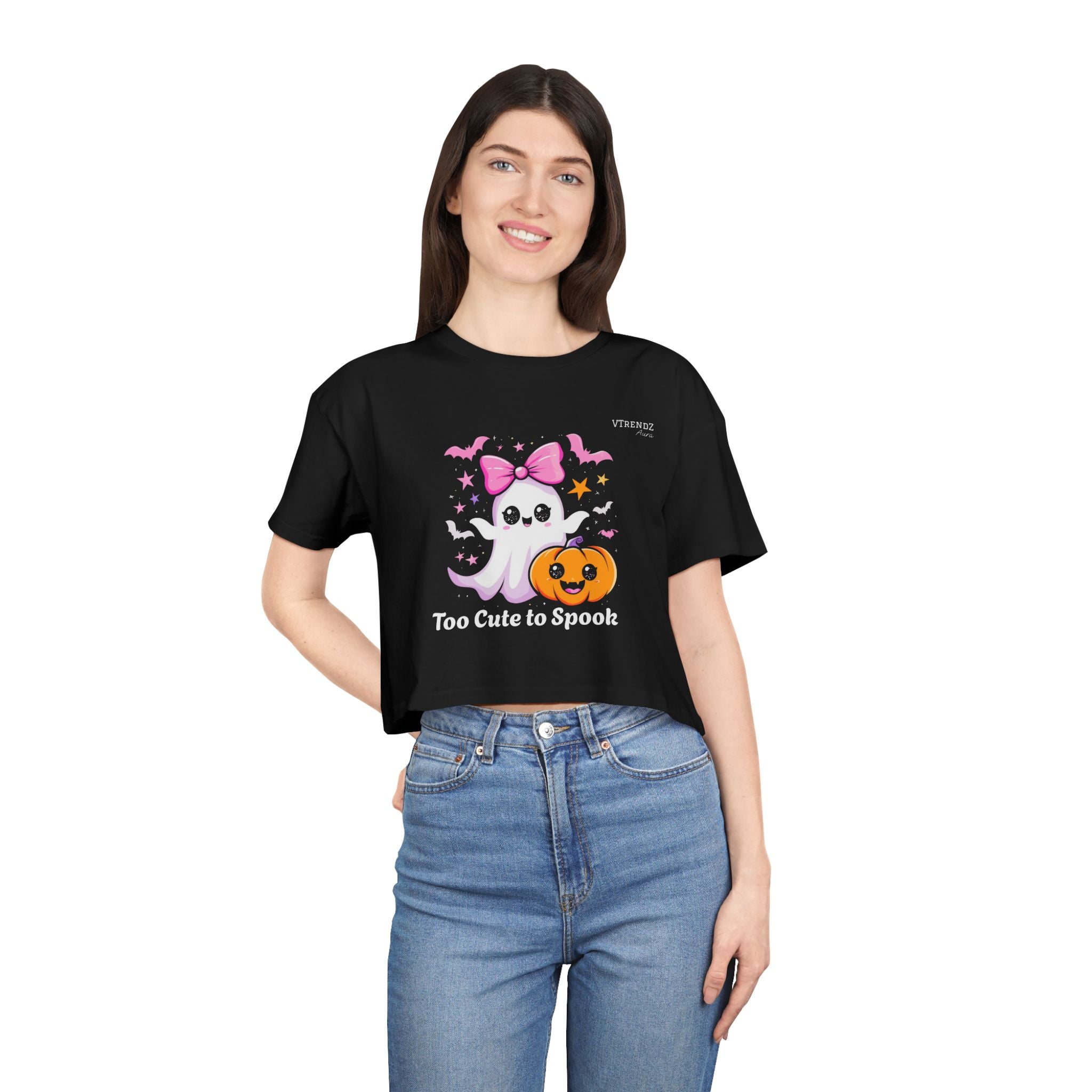 Cute Halloween Women's Crop Tee, Spooky Crop Top, Ghost Shirt, Fall Fashion, Halloween Outfit, Gift for Her