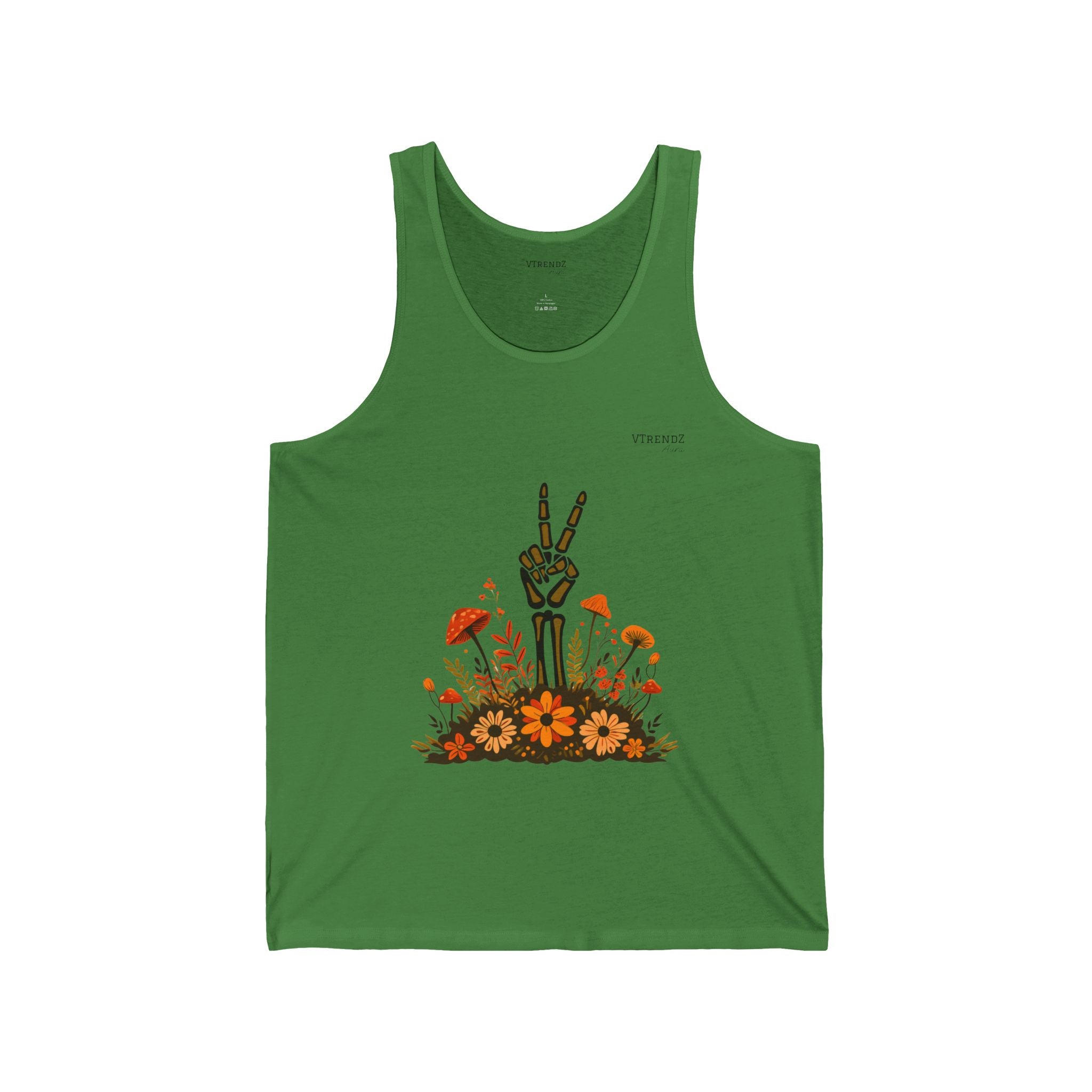 Floral Peace Sign Tank Top, Summer Casual Wear, Unisex Jersey Tank, Festival Outfit, Boho Style Top, Gift for Anyone, Nature Lover's Apparel