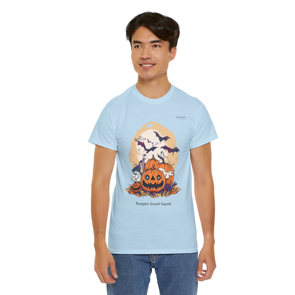 Halloween Pumpkin Smash Squash Tee, Spooky Season Shirt, Unisex Cotton T-Shirt, Fall Fashion, Halloween Party Outfit